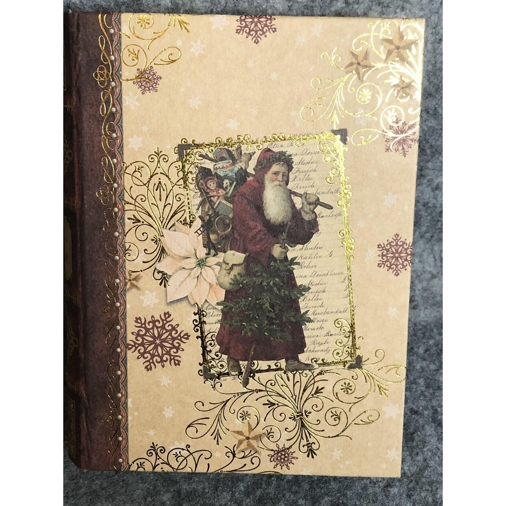 Punch‎ Studio Christmas Keepsake Book Box Beige Vintage Santa Decor 99131